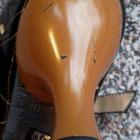 John Fluevog - Ella Baker Black Floral & Orange brogued heel with cutout - Picture 8 of 10